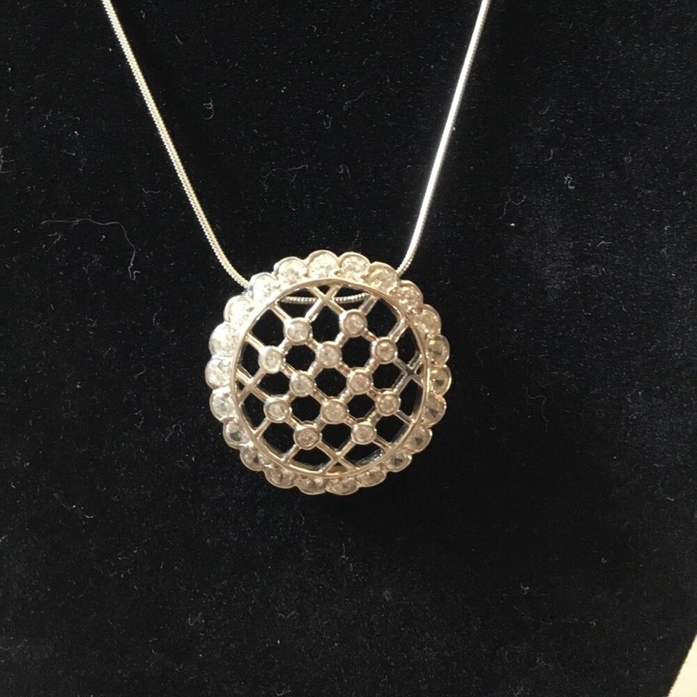 Sterling Silver Round Crystal Raindrop Pendant Necklace - Picture 4 of 11